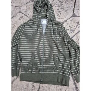 Old Navy Green Striped Hoodie Women's Size L Front Pocket Zip Up EUC‎